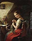 Johann Georg Meyer Von Bremen Canvas Paintings - Making a Bouquet